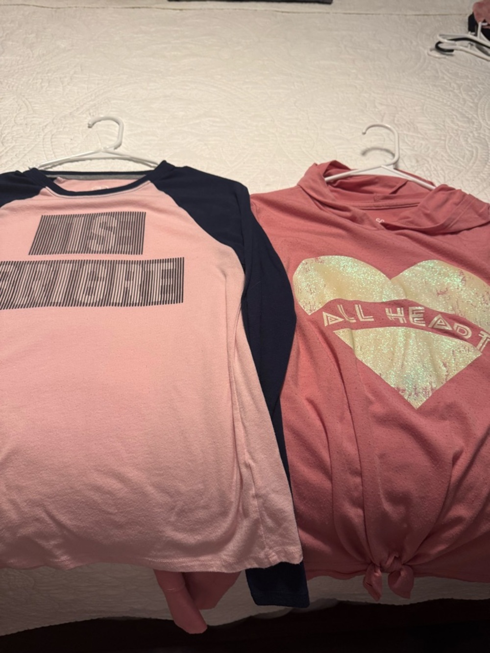 Girls' Pink Raglan and Rose Pink Heart Tie-Front Tops - 2 Pack